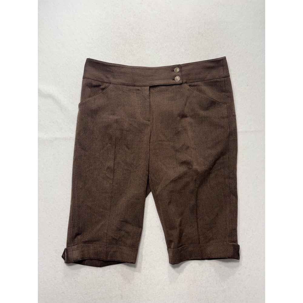 MICHAEL Michael Kors Shorts Womens 10 Brown Herringbone Bermuda Cuffed Twill